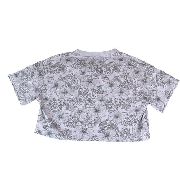 Roxy Boxy Cropped Floral Tee Shirt Medium Tropical Hibiscus Print Summer Surf - Picture 2 of 7